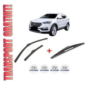 Set 3 stergatoare HYUNDAI SANTA FÉ III SUV Van (DM) din 2015 - 2018, pentru parbriz si luneta fata si spate auto, Bosch Twin, din cauciuc siliconat rezistent, 4 Stickere Auto HYUNDAI
