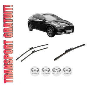 Set 3 stergatoare INFINITI QX30 din 2016, pentru parbriz si luneta fata si spate auto, Bosch Aerotwin-Aerotwin Multi, din cauciuc siliconat rezistent, 4 Stickere Auto INFINITI