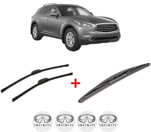 Set 3 stergatoare INFINITI QX70 din 2013, pentru parbriz si luneta fata si spate auto, Bosch Twin, din cauciuc siliconat rezistent, 4 Stickere Auto INFINITI v4919