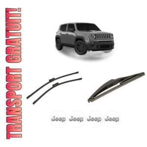 Set 3 stergatoare JEEP RENEGADE VAN (BU, B1) din 2014-2018, pentru parbriz si luneta fata si spate auto, Bosch Twin-Aerotwin, din cauciuc siliconat rezistent, 4 Stickere Auto JEEP