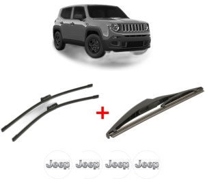 Set 3 stergatoare JEEP RENEGADE VAN (BU, B1) din 2014 - 2018, pentru parbriz si luneta fata si spate auto, Bosch Twin, din cauciuc siliconat rezistent, 4 Stickere Auto JEEP v3534