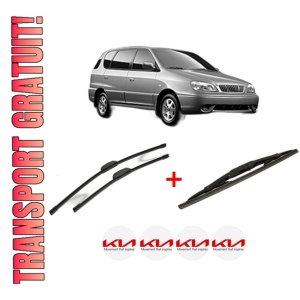 Set 3 stergatoare KIA CARENS I MPV (FC, FJ) din 2000 - 2007, pentru parbriz si luneta fata si spate auto, Bosch Twin, din cauciuc siliconat rezistent, 4 Stickere Auto KIA