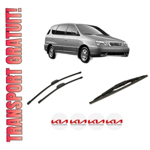 Set 3 stergatoare KIA CARENS I MPV (FC, FJ) din 2000-2007, pentru parbriz si luneta fata si spate auto, Bosch Twin-Aerotwin Retrofit, din cauciuc siliconat rezistent, 4 Stickere Auto KIA