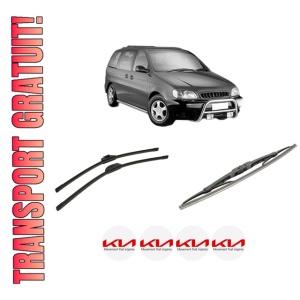 Set 3 stergatoare KIA CARNIVAL II (GQ) din 2001-2006, pentru parbriz si luneta fata si spate auto, Bosch Twin-Aerotwin Retro Truck, din cauciuc siliconat rezistent, 4 Stickere Auto KIA