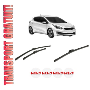 Set 3 stergatoare KIA CEED Hatchback Van (CD) din 2018-2020, pentru parbriz si luneta fata si spate auto, Bosch Aerotwin-Aerotwin Retrofit, din cauciuc siliconat rezistent, 4 Stickere Auto KIA