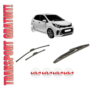 Set 3 stergatoare KIA PICANTO III (JA) din 2017-2024, pentru parbriz si luneta fata si spate auto, Bosch Twin-Aerotwin Retrofit, din cauciuc siliconat rezistent, 4 Stickere Auto KIA