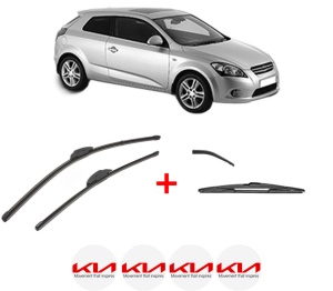 Set 3 stergatoare KIA PRO CEE'D (ED) din 2008 - 2013, pentru parbriz si luneta fata si spate auto, Valeo Silencio, din cauciuc siliconat rezistent, 4 Stickere Auto KIA v12113