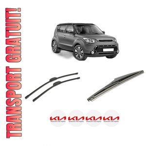 Set 3 stergatoare KIA SOUL II (PS) din 2014-2018, pentru parbriz si luneta fata si spate auto, Bosch Twin-Aerotwin Retrofit, din cauciuc siliconat rezistent, 4 Stickere Auto KIA