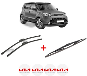 Set 3 stergatoare KIA SOUL II (PS) din 2014 - 2018, pentru parbriz si luneta fata si spate auto, Bosch Twin, din cauciuc siliconat rezistent, 4 Stickere Auto KIA v9359