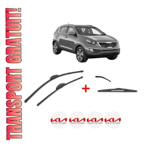 Set 3 stergatoare KIA SPORTAGE III (SL) din 2010 - 2016, pentru parbriz si luneta fata si spate auto, Valeo Silencio, din cauciuc siliconat rezistent, 4 Stickere Auto KIA