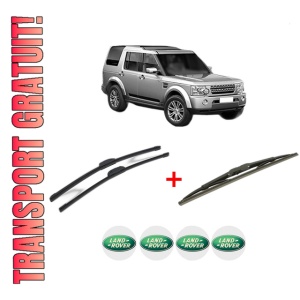 Set 3 stergatoare LAND ROVER DISCOVERY IV (L319) din 2009 - 2018, pentru parbriz si luneta fata si spate auto, Bosch Twin, din cauciuc siliconat rezistent, 4 Stickere Auto LAND ROVER