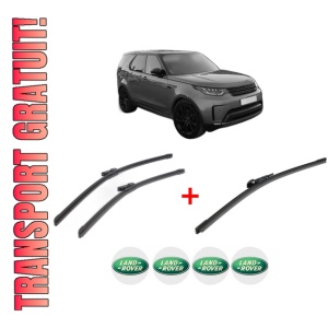 Set 3 stergatoare LAND ROVER DISCOVERY V (L462) din 2016, pentru parbriz si luneta fata si spate auto, Bosch Aerotwin, din cauciuc siliconat rezistent, 4 Stickere Auto LAND ROVER