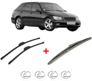 Set 3 stergatoare LEXUS IS SportCross (_E1_) din 2001 - 2005, pentru parbriz si luneta fata si spate auto, Bosch Twin, din cauciuc siliconat rezistent, 4 Stickere Auto LEXUS v5099