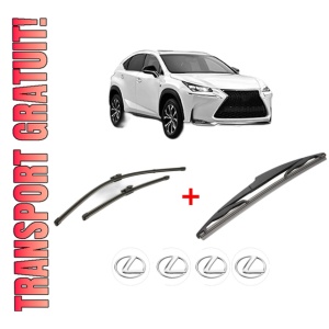 Set 3 stergatoare LEXUS NX (_Z1_) din 2014, pentru parbriz si luneta fata si spate auto, Valeo Silencio, din cauciuc siliconat rezistent, 4 Stickere Auto LEXUS