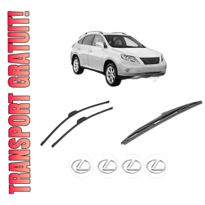 Set 3 stergatoare LEXUS RX (_L1_) din 2008-2015, pentru parbriz si luneta fata si spate auto, Bosch Twin-Aerotwin Retrofit, din cauciuc siliconat rezistent, 4 Stickere Auto LEXUS