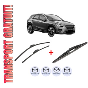 Set 3 stergatoare MAZDA CX-5 (KE, GH) din 2011 - 2017, pentru parbriz si luneta fata si spate auto, Valeo Silencio, din cauciuc siliconat rezistent, 4 Stickere Auto MAZDA - Img 1