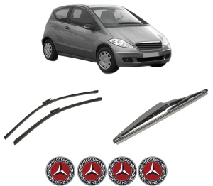 Set 3 stergatoare MERCEDES-BENZ A-CLASS (W169) din 2004-2012, pentru parbriz si luneta fata si spate auto, Bosch Twin-Aerotwin, din cauciuc siliconat rezistent, 4 Stickere Auto MERCEDES-BENZ - Img 2