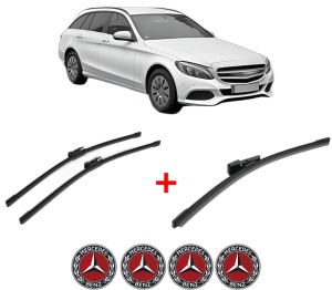 Set 3 stergatoare MERCEDES-BENZ C-CLASS T-Model (S205) din 2014 - 2021, pentru parbriz si luneta fata si spate auto, Bosch Aerotwin, din cauciuc siliconat rezistent, 4 Stickere Auto MERCEDES-BENZ v6179