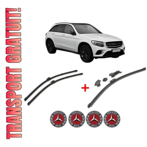 Set 3 stergatoare MERCEDES-BENZ GLC (X253) din 2015 - 2022, pentru parbriz si luneta fata si spate auto, Valeo HydroConnect, din cauciuc siliconat rezistent, 4 Stickere Auto MERCEDES-BENZ