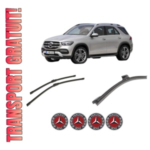 Set 3 stergatoare MERCEDES-BENZ GLE (V167) din 2018-2023, pentru parbriz si luneta fata si spate auto, Bosch Aerotwin-Aerotwin, din cauciuc siliconat rezistent, 4 Stickere Auto MERCEDES-BENZ