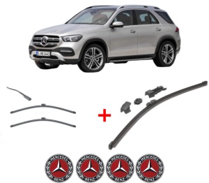 Set 3 stergatoare MERCEDES-BENZ GLE (V167) din 2018 - 2023, pentru parbriz si luneta fata si spate auto, Valeo HydroConnect, din cauciuc siliconat rezistent, 4 Stickere Auto MERCEDES-BENZ v12718