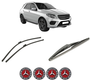 Set 3 stergatoare MERCEDES-BENZ GLE (W166) din 2015-2018, pentru parbriz si luneta fata si spate auto, Bosch Twin-Aerotwin, din cauciuc siliconat rezistent, 4 Stickere Auto MERCEDES-BENZ - Img 2