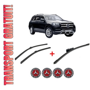 Set 3 stergatoare MERCEDES-BENZ GLS (X167) din 2019, pentru parbriz si luneta fata si spate auto, Bosch Aerotwin, din cauciuc siliconat rezistent, 4 Stickere Auto MERCEDES-BENZ