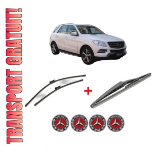 Set 3 stergatoare MERCEDES-BENZ M-CLASS (W166) din 2011 - 2015, pentru parbriz si luneta fata si spate auto, Bosch Twin, din cauciuc siliconat rezistent, 4 Stickere Auto MERCEDES-BENZ