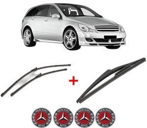 Set 3 stergatoare MERCEDES-BENZ R-CLASS (W251, V251) din 2005 - 2014, pentru parbriz si luneta fata si spate auto, Valeo Silencio, din cauciuc siliconat rezistent, 4 Stickere Auto MERCEDES-BENZ v14458