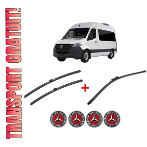 Set 3 stergatoare MERCEDES-BENZ SPRINTER 3,5-t Tourer Bus (B907) din 2018 - 2021, pentru parbriz si luneta fata si spate auto, Bosch Aerotwin, din cauciuc siliconat rezistent, 4 Stickere Auto MERCEDES-BENZ