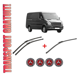 Set 3 stergatoare MERCEDES-BENZ SPRINTER 4,6-t Van (B906) din 2006 - 2018, pentru parbriz si luneta fata si spate auto, Valeo Silencio Xtrm, din cauciuc siliconat rezistent, 4 Stickere Auto MERCEDES-BENZ