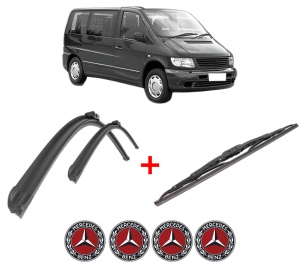 Set 3 stergatoare MERCEDES-BENZ V-CLASS (638/2) din 1996 - 2003, pentru parbriz si luneta fata si spate auto, Bosch Twin, din cauciuc siliconat rezistent, 4 Stickere Auto MERCEDES-BENZ v11039