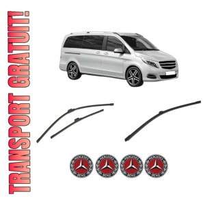 Set 3 stergatoare MERCEDES-BENZ V-CLASS (W447) din 2014-2021, pentru parbriz si luneta fata si spate auto, Bosch Aerotwin-Aerotwin, din cauciuc siliconat rezistent, 4 Stickere Auto MERCEDES-BENZ
