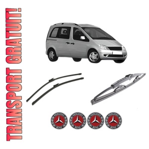 Set 3 stergatoare MERCEDES-BENZ VANEO (414) din 2002-2005, pentru parbriz si luneta fata si spate auto, Bosch Twin-Aerotwin, din cauciuc siliconat rezistent, 4 Stickere Auto MERCEDES-BENZ