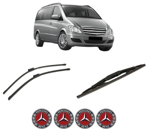 Set 3 stergatoare MERCEDES-BENZ VIANO (W639) din 2003-2014, pentru parbriz si luneta fata si spate auto, Bosch Twin-Aerotwin, din cauciuc siliconat rezistent, 4 Stickere Auto MERCEDES-BENZ - Img 2