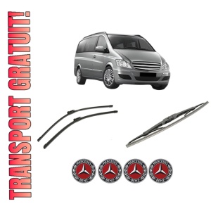 Set 3 stergatoare MERCEDES-BENZ VIANO (W639) din 2003-2014, pentru parbriz si luneta fata si spate auto, Bosch Twin-Aerotwin, din cauciuc siliconat rezistent, 4 Stickere Auto MERCEDES-BENZ
