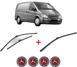 Set 3 stergatoare MERCEDES-BENZ VITO Van (W447) din 2014, pentru parbriz si luneta fata si spate auto, Bosch Aerotwin, din cauciuc siliconat rezistent, 4 Stickere Auto MERCEDES-BENZ v6779