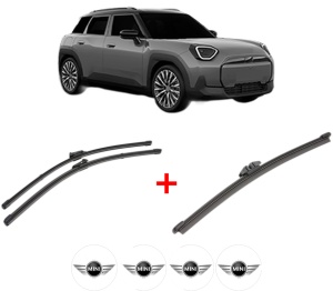 Set 3 stergatoare MINI MINI ACEMAN (J05) din 2024, pentru parbriz si luneta fata si spate auto, Valeo Silencio, din cauciuc siliconat rezistent, 4 Stickere Auto MINI v12958