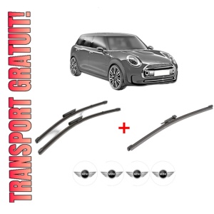 Set 3 stergatoare MINI MINI CLUBMAN (R55) din 2007 - 2014, pentru parbriz si luneta fata si spate auto, Valeo Silencio Xtrm, din cauciuc siliconat rezistent, 4 Stickere Auto MINI