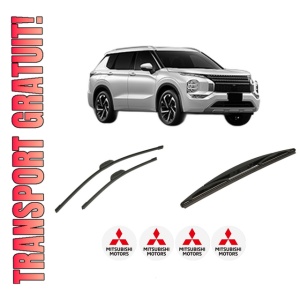 Set 3 stergatoare MITSUBISHI OUTLANDER IV (GM_W, GG_W, DG) din 2021, pentru parbriz si luneta fata si spate auto, Bosch Twin-Aerotwin Retrofit, din cauciuc siliconat rezistent, 4 Stickere Auto MITSUBISHI
