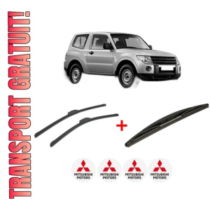 Set 3 stergatoare MITSUBISHI PAJERO IV (V8_W, V9_W) din 2006, pentru parbriz si luneta fata si spate auto, Bosch Twin, din cauciuc siliconat rezistent, 4 Stickere Auto MITSUBISHI