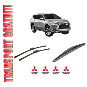 Set 3 stergatoare MITSUBISHI PAJERO SPORT III (KS_) din 2015, pentru parbriz si luneta fata si spate auto, Bosch Twin-Aerotwin Retrofit, din cauciuc siliconat rezistent, 4 Stickere Auto MITSUBISHI