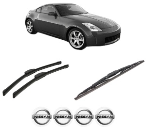 Set 3 stergatoare NISSAN 350Z Coupe (Z33) din 2002-2008, pentru parbriz si luneta fata si spate auto, Bosch Twin-Aerotwin Retrofit, din cauciuc siliconat rezistent, 4 Stickere Auto NISSAN - Img 2