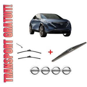 Set 3 stergatoare NISSAN ARIYA (FE0) din 2020, pentru parbriz si luneta fata si spate auto, Valeo Silencio, din cauciuc siliconat rezistent, 4 Stickere Auto NISSAN