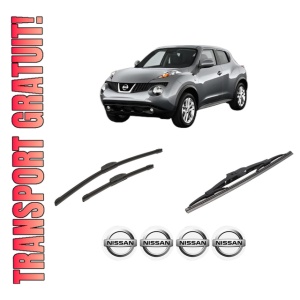 Set 3 stergatoare NISSAN JUKE Van (F15) din 2010-2019, pentru parbriz si luneta fata si spate auto, Bosch Twin-Aerotwin Retrofit, din cauciuc siliconat rezistent, 4 Stickere Auto NISSAN