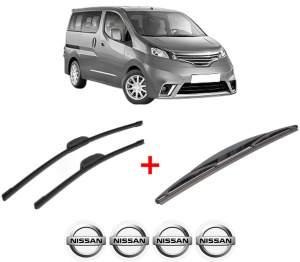 Set 3 stergatoare NISSAN NV200 / EVALIA Bus din 2010, pentru parbriz si luneta fata si spate auto, Bosch Twin, din cauciuc siliconat rezistent, 4 Stickere Auto NISSAN v4864