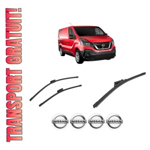 Set 3 stergatoare NISSAN NV300 Van (X82) din 2016-2021, pentru parbriz si luneta fata si spate auto, Bosch Aerotwin-Aerotwin Multi, din cauciuc siliconat rezistent, 4 Stickere Auto NISSAN