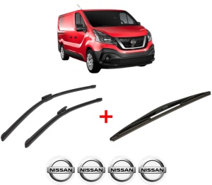 Set 3 stergatoare NISSAN NV300 Van (X82) din 2016, pentru parbriz si luneta fata si spate auto, Bosch Twin, din cauciuc siliconat rezistent, 4 Stickere Auto NISSAN v7799