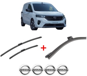 Set 3 stergatoare NISSAN TOWNSTAR MPV (XFK) din 2021, pentru parbriz si luneta fata si spate auto, Bosch Aerotwin, din cauciuc siliconat rezistent, 4 Stickere Auto NISSAN v5399
