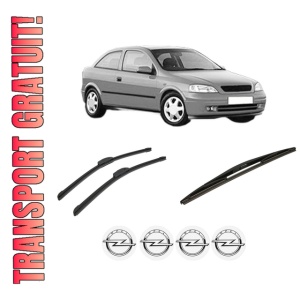 Set 3 stergatoare OPEL ASTRA G Hatchback (T98) din 1998-2009, pentru parbriz si luneta fata si spate auto, Bosch Twin-Aerotwin Retrofit, din cauciuc siliconat rezistent, 4 Stickere Auto OPEL